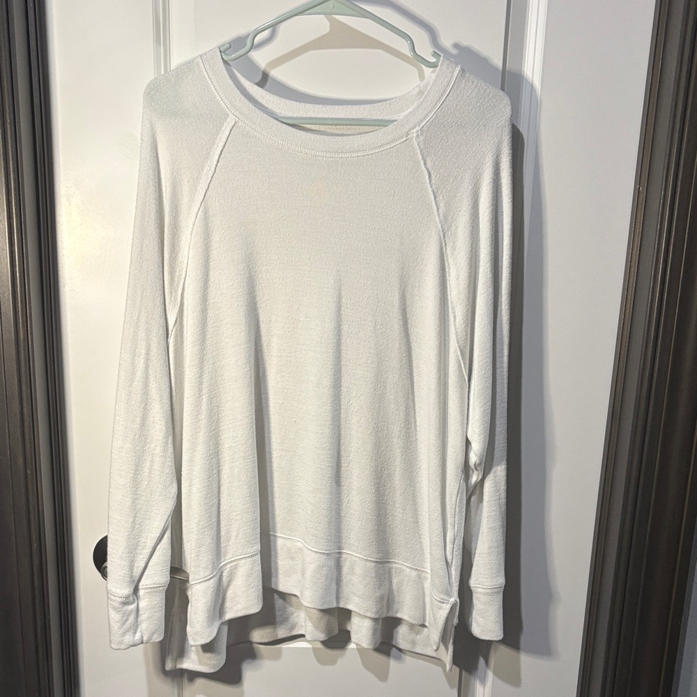 aerie White Waffle-Knit Long Sleeve Pullover